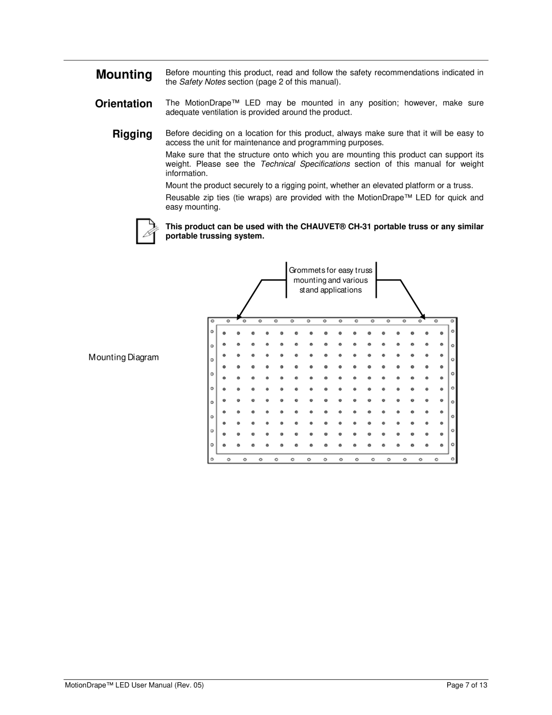 Chauvet 15090388 user manual Mounting, Orientation Rigging 