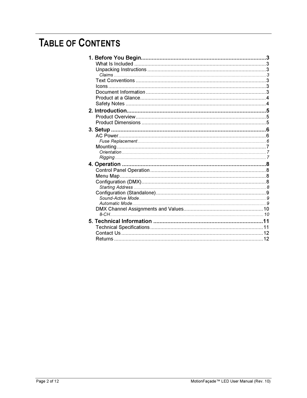 Chauvet 15090394 user manual Table of Contents 