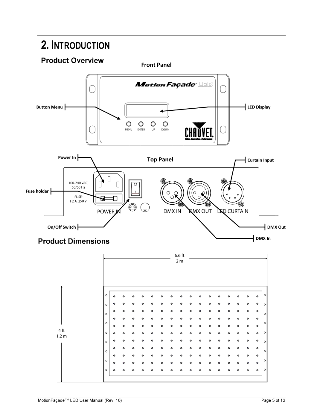 Chauvet 15090394 user manual Introduction, Product Overview, Product Dimensions 