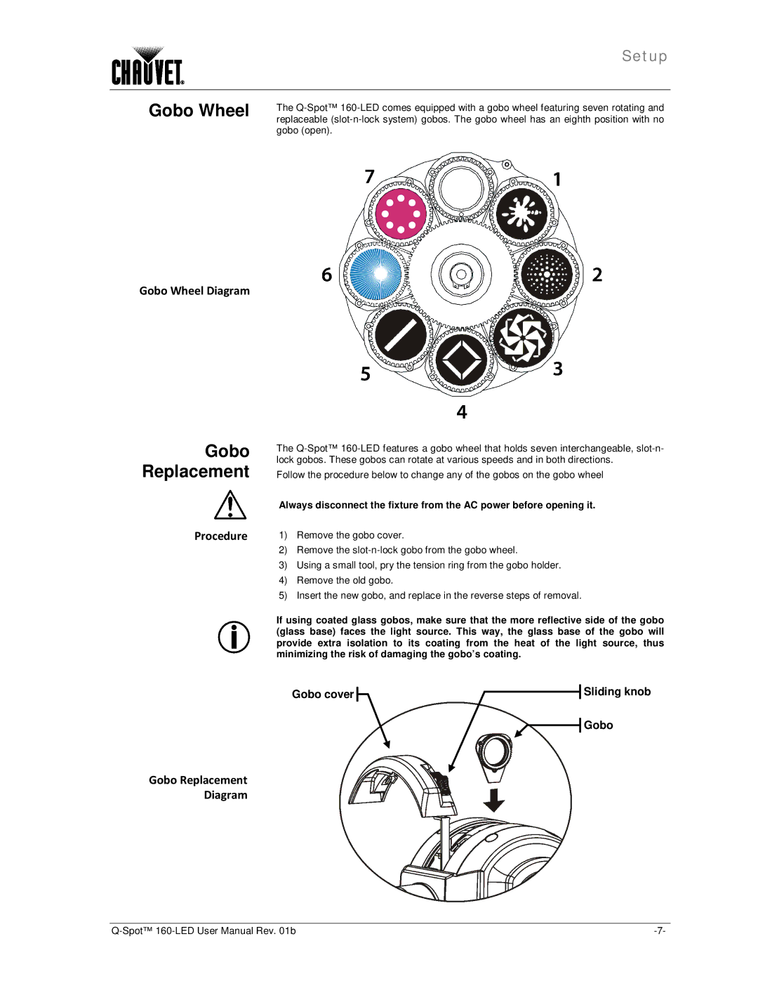 Chauvet 160-LED user manual Gobo Wheel, Gobo Replacement 