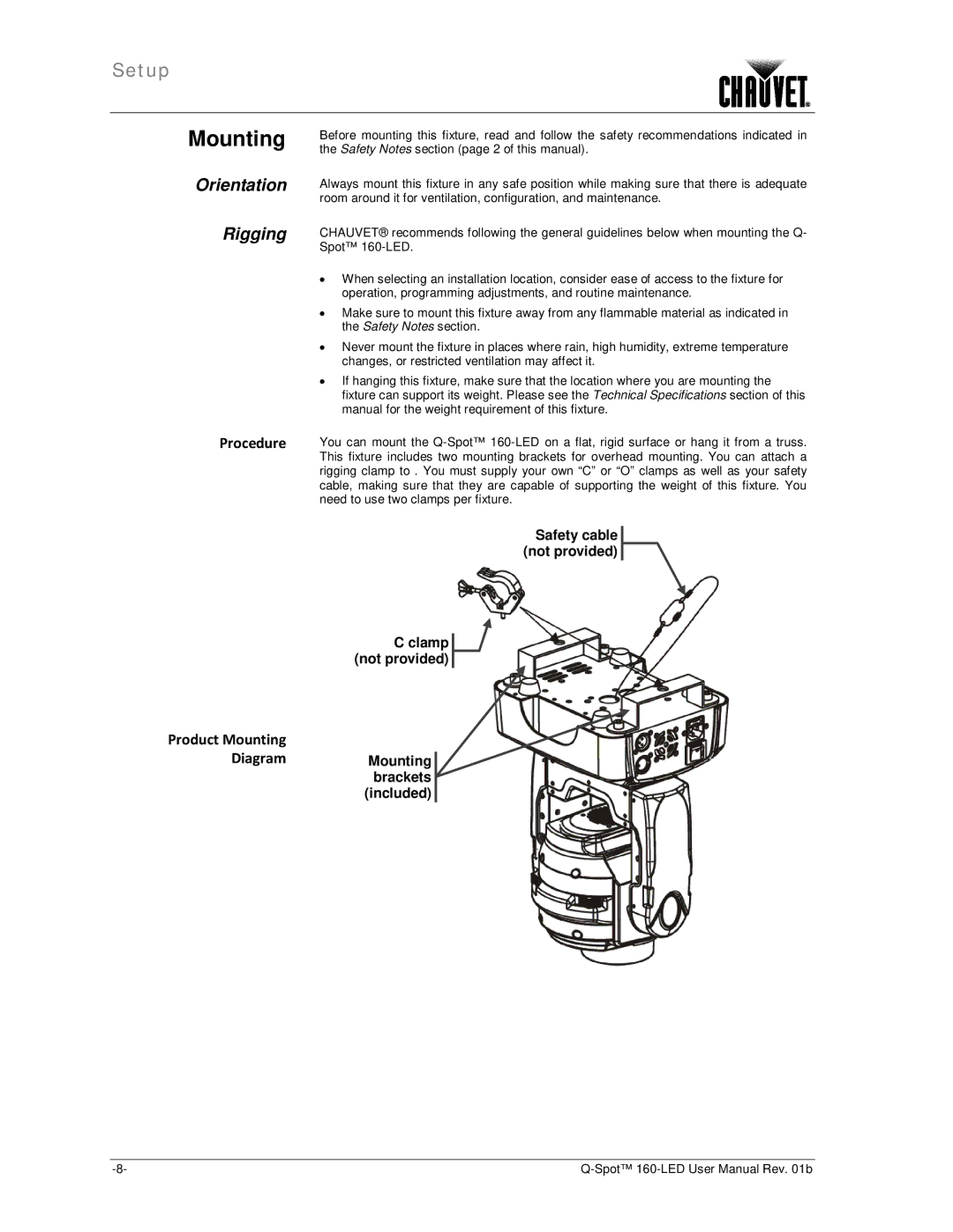 Chauvet 160-LED user manual Mounting, Orientation Rigging 