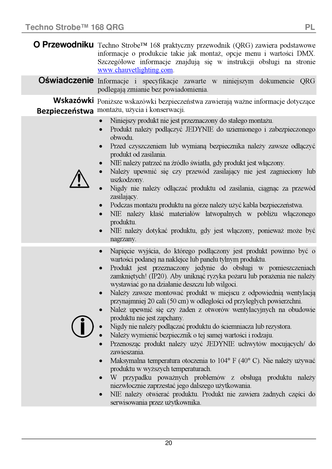 Chauvet manual Techno Strobe 168 QRG 