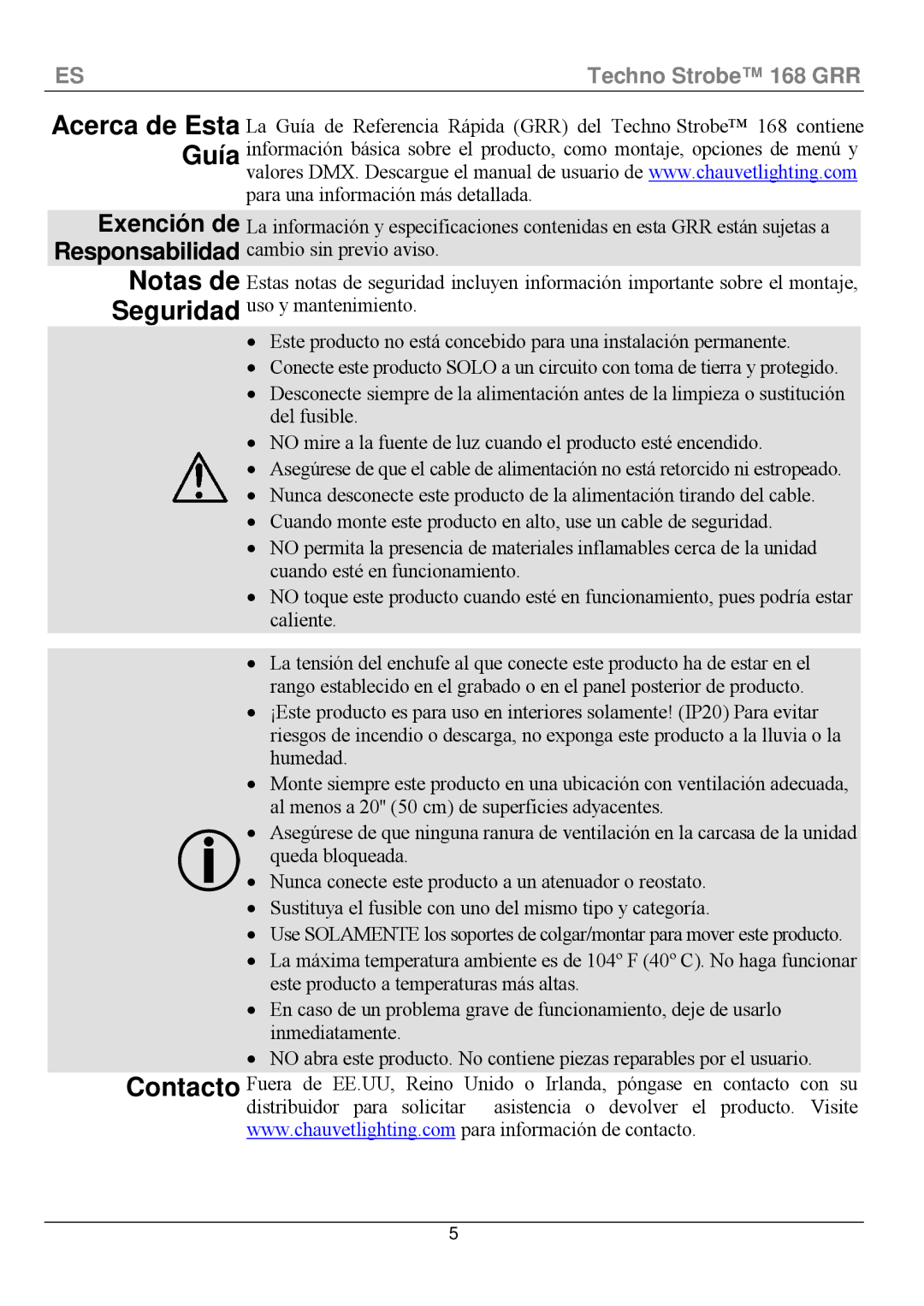 Chauvet manual Techno Strobe 168 GRR 