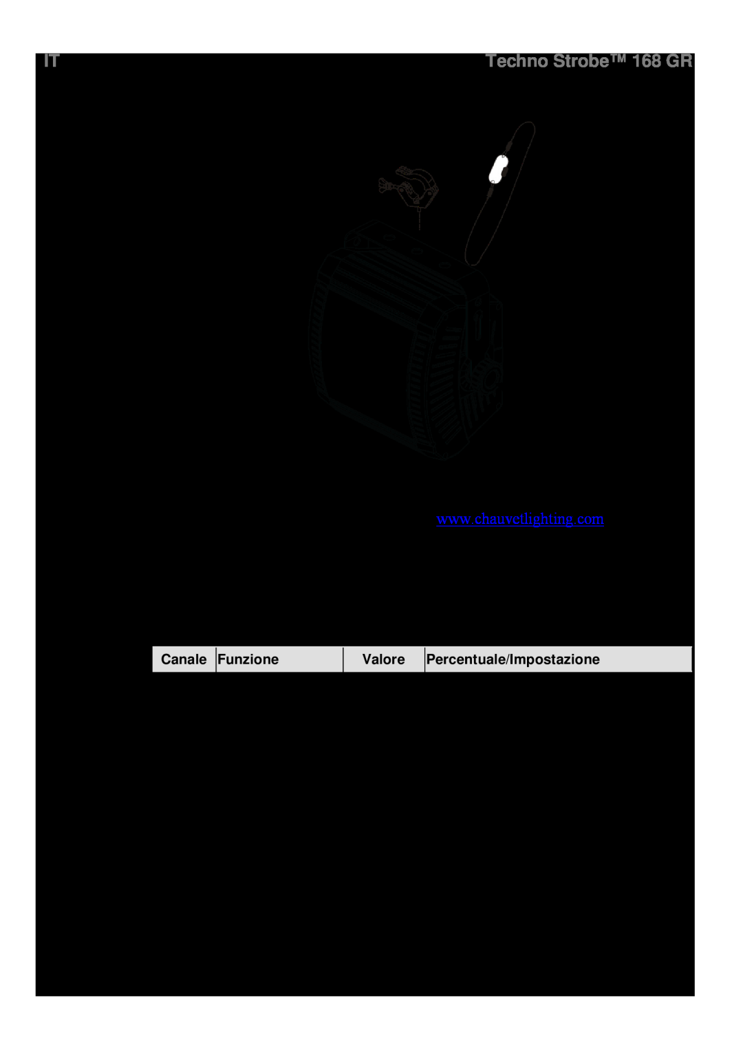 Chauvet manual Valori DMX, Canali, Schema di Montaggio dellUnità, Techno Strobe 168 GR 