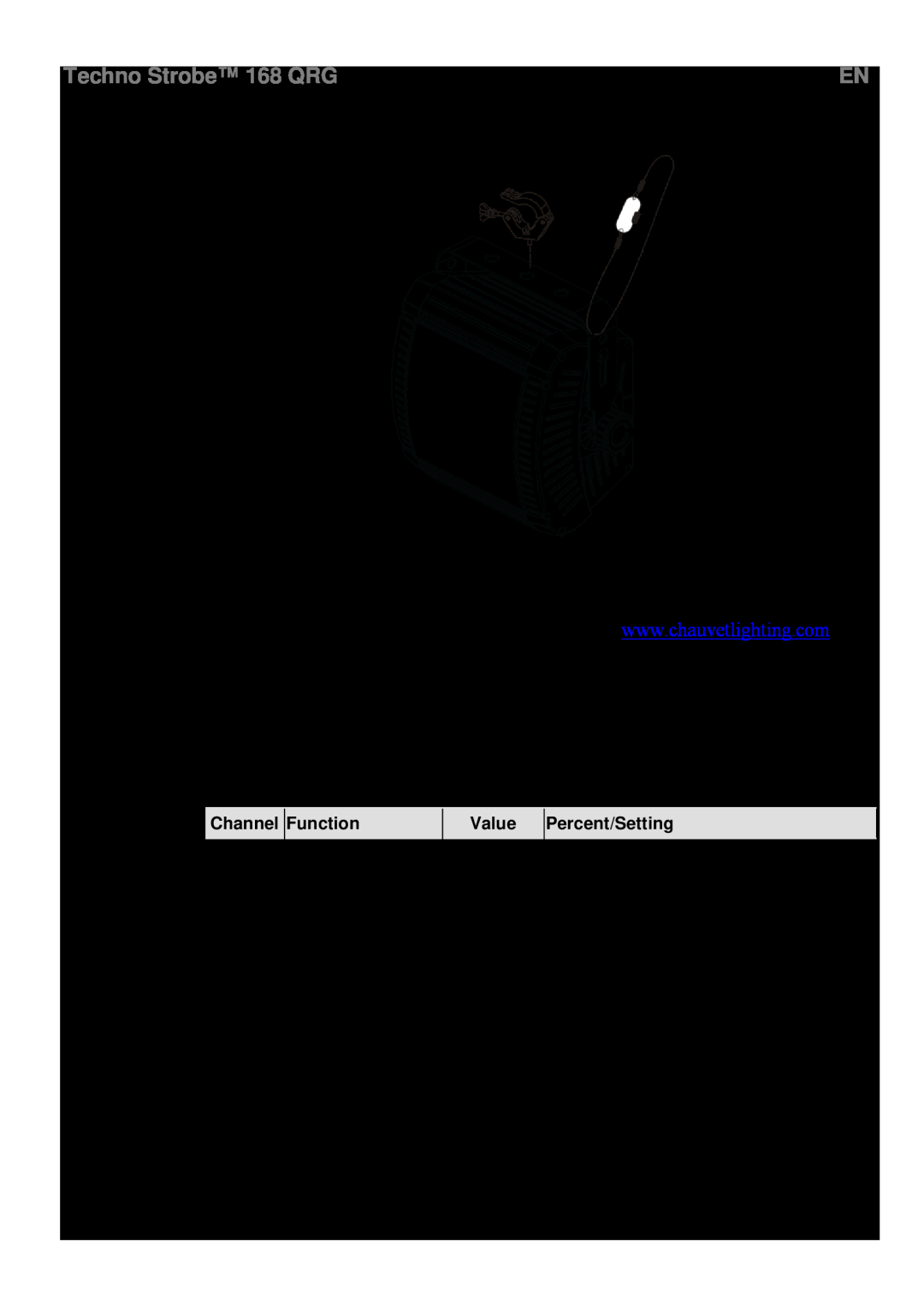 Chauvet manual DMX Values, 2-CH, Mounting, Techno Strobe 168 QRG 