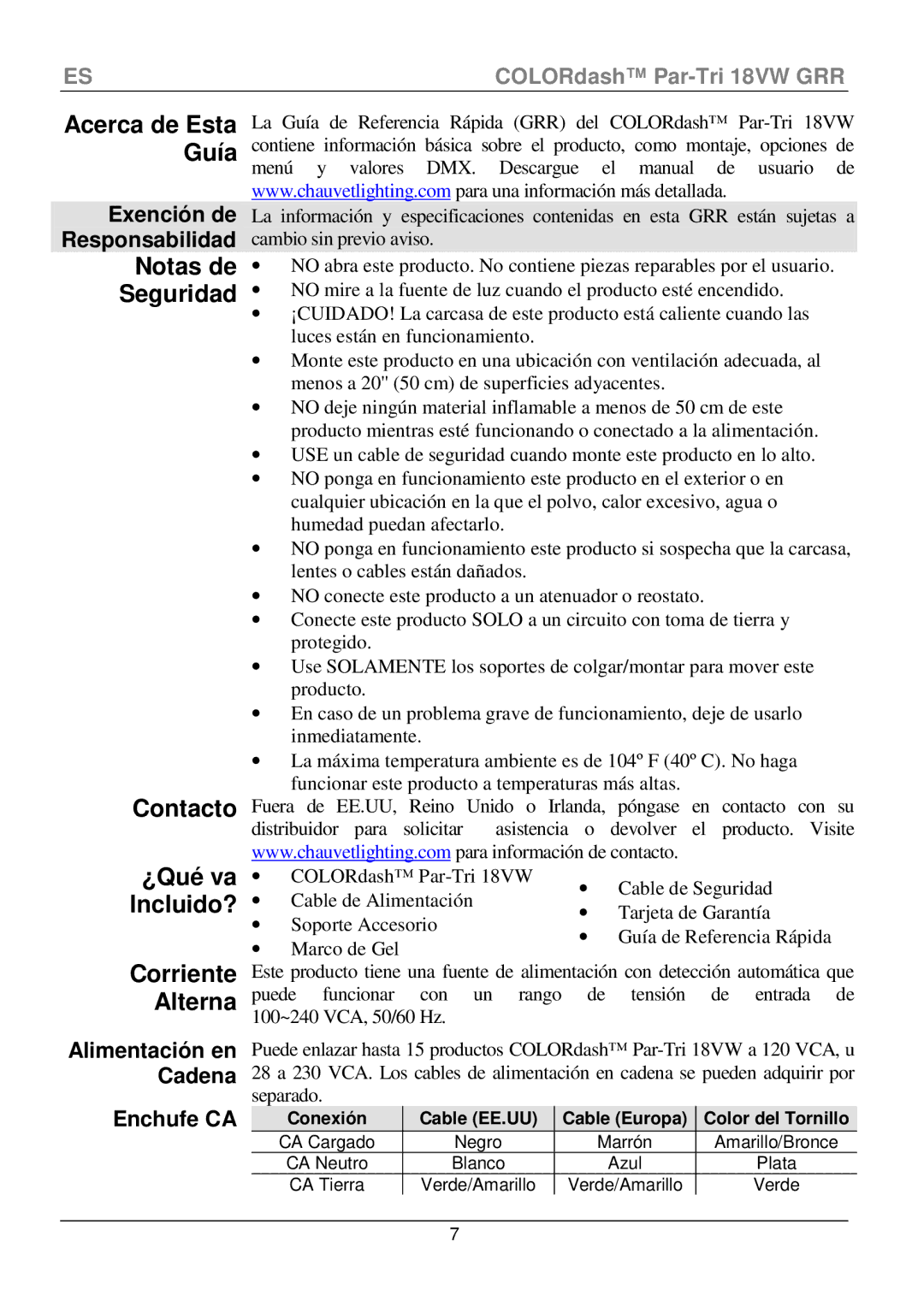 Chauvet 18VW manual Acerca de Esta, Guía, Notas de, Seguridad, Contacto, ¿Qué va ∙, Incluido? 