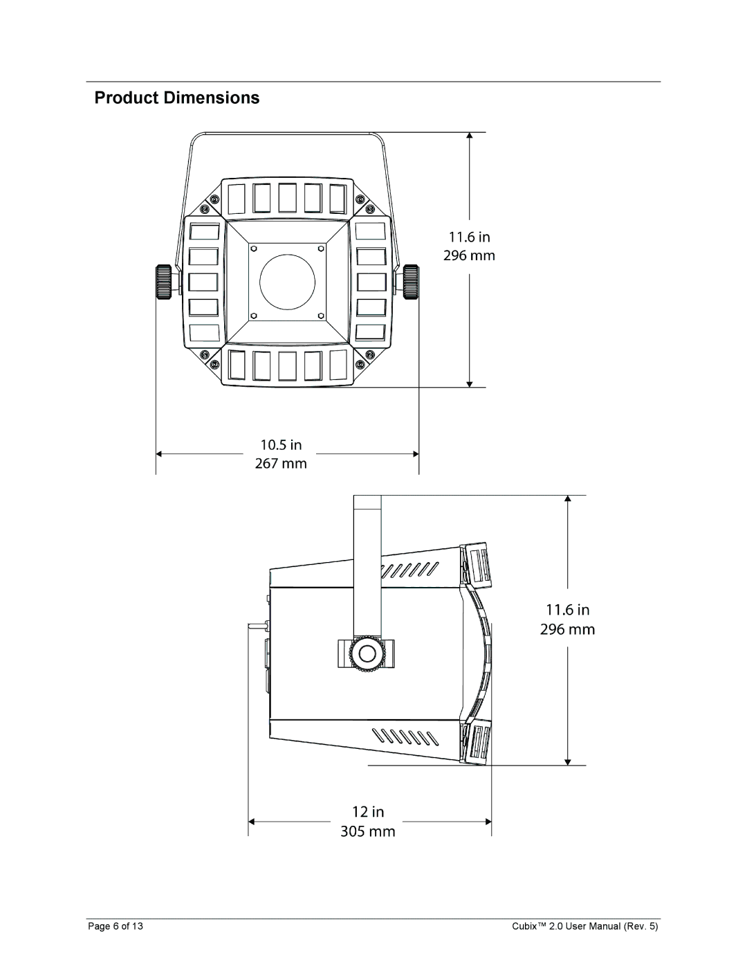 Chauvet 2 user manual Product Dimensions 