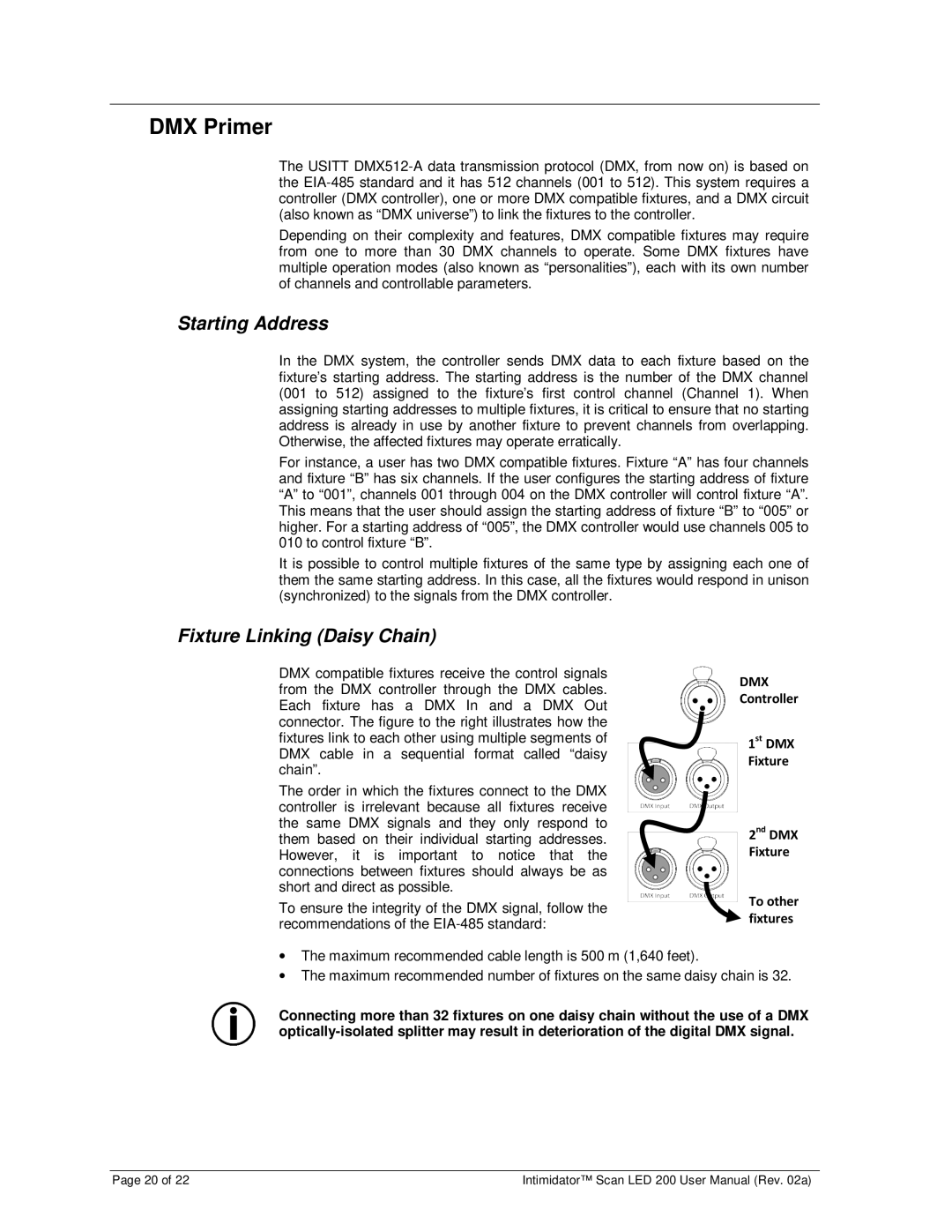 Chauvet 200 user manual DMX Primer, Fixture Linking Daisy Chain 