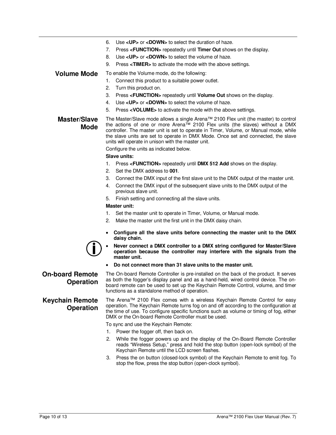 Chauvet 2100 user manual Slave units, Master unit 