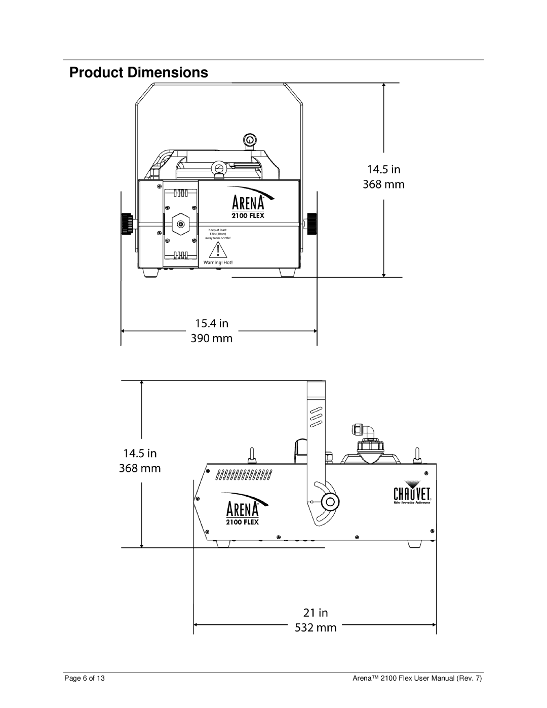 Chauvet 2100 user manual Product Dimensions 