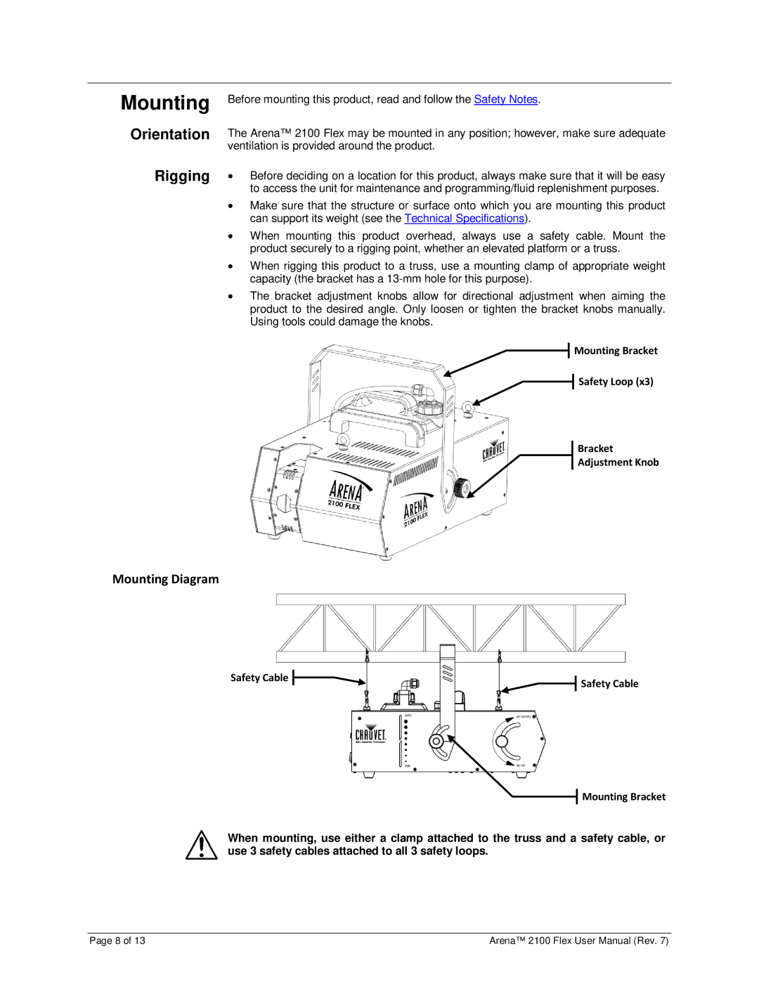 Chauvet 2100 user manual Mounting, Orientation, Rigging 