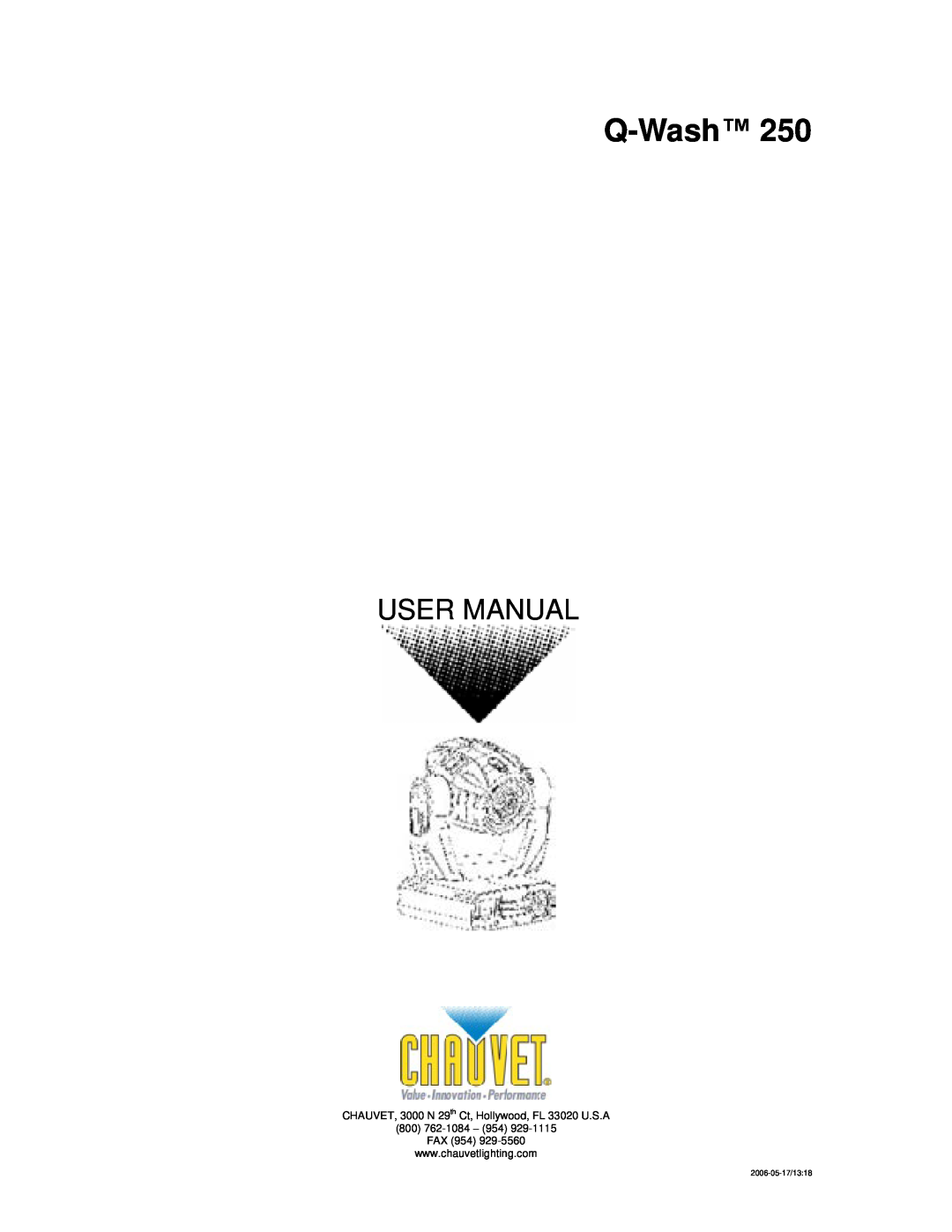 Chauvet 250 user manual Q-Wash, User Manual, 2006-05-17/13:18 