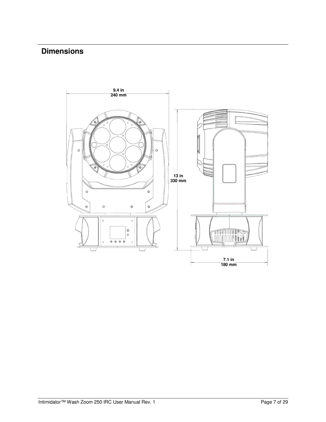 Chauvet 250irc user manual Dimensions 