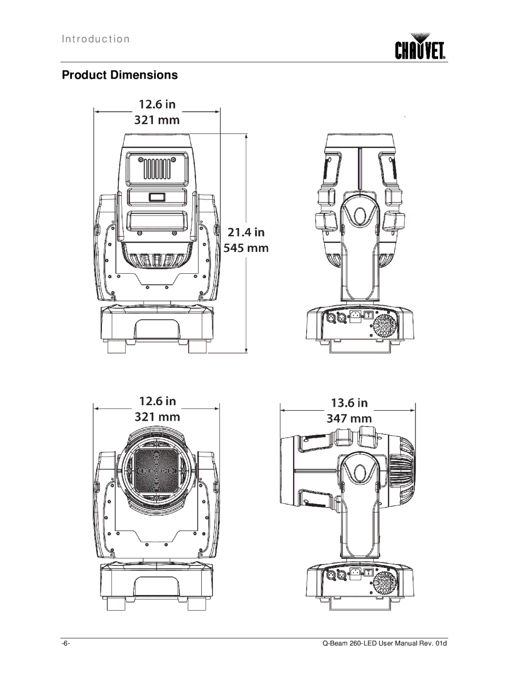 Chauvet 260 LED user manual Product Dimensions 