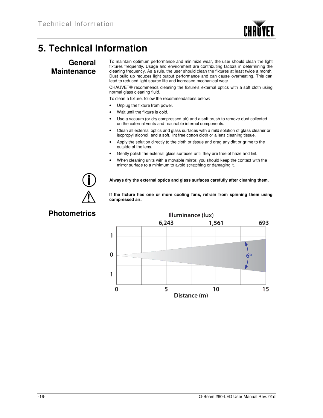 Chauvet 260 LED user manual Technical Information, Photometrics 