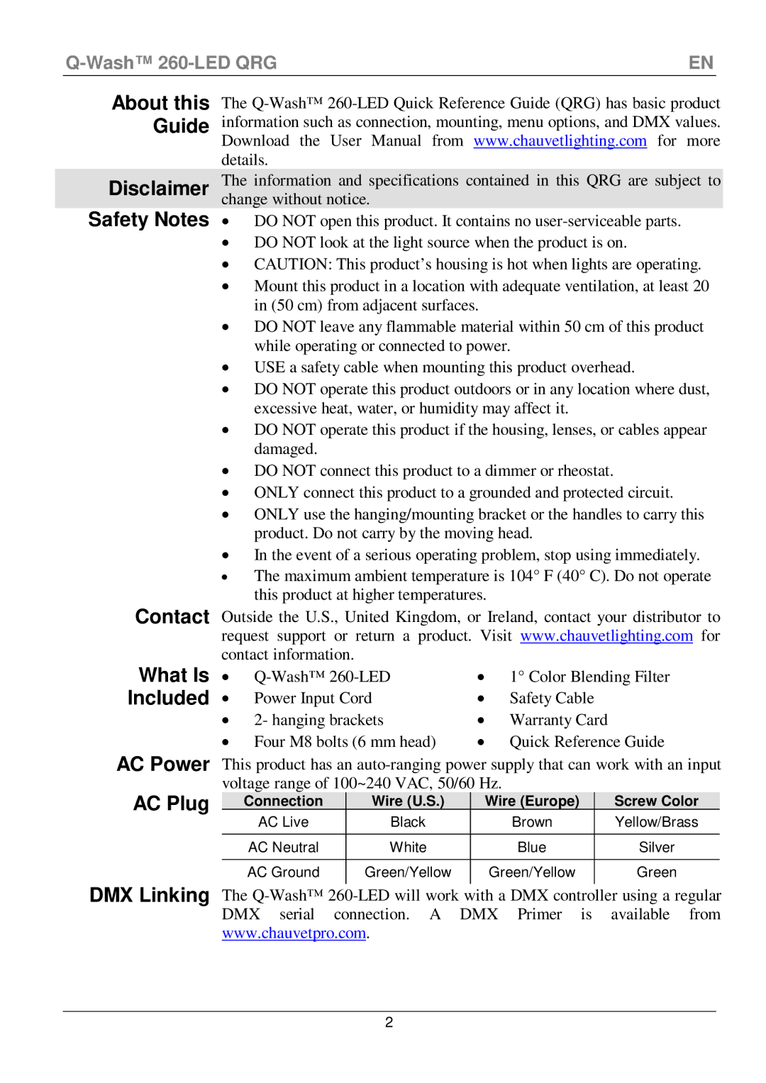 Chauvet 260-LED manual About this Guide 