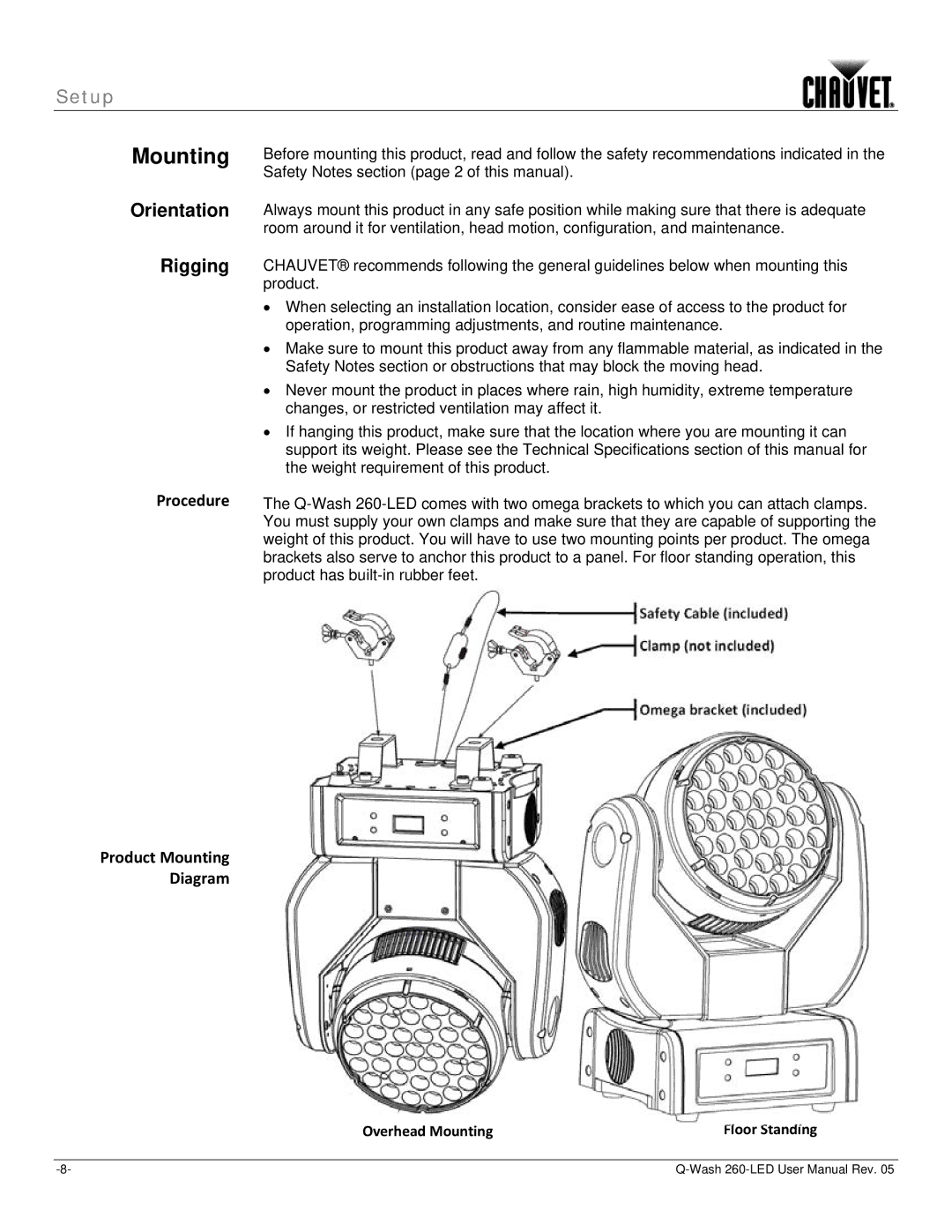 Chauvet 260-LED user manual Product Mounting Diagram 