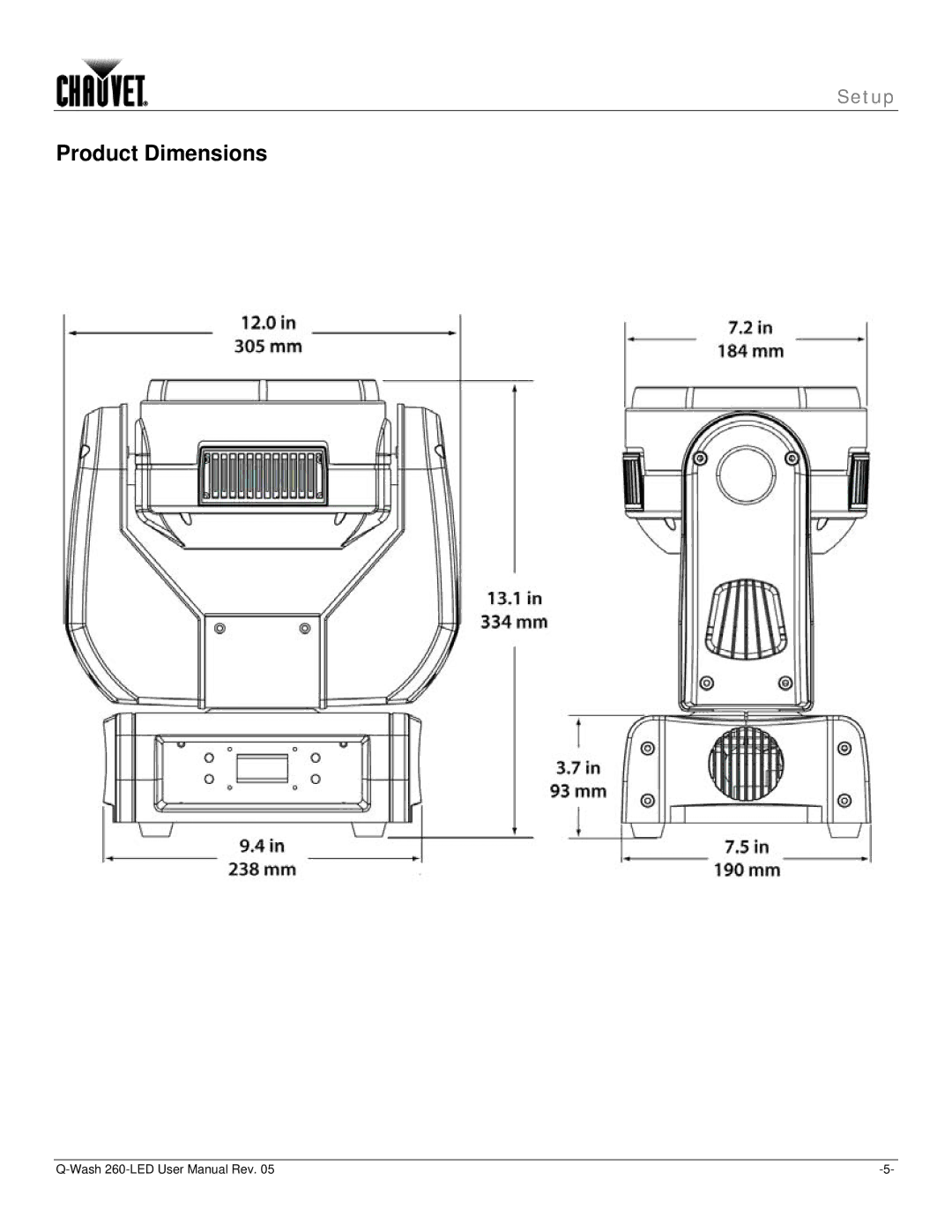 Chauvet 260-LED user manual Product Dimensions 