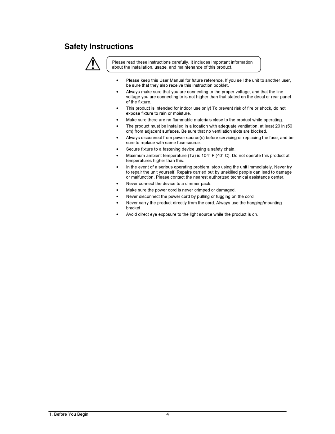 Chauvet 3 user manual Safety Instructions 