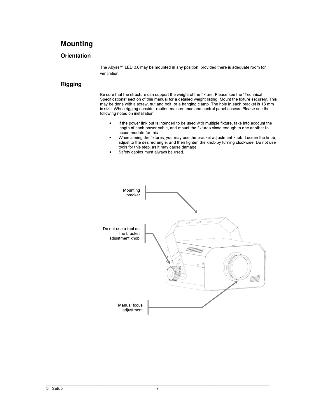 Chauvet 3 user manual Mounting, Orientation 