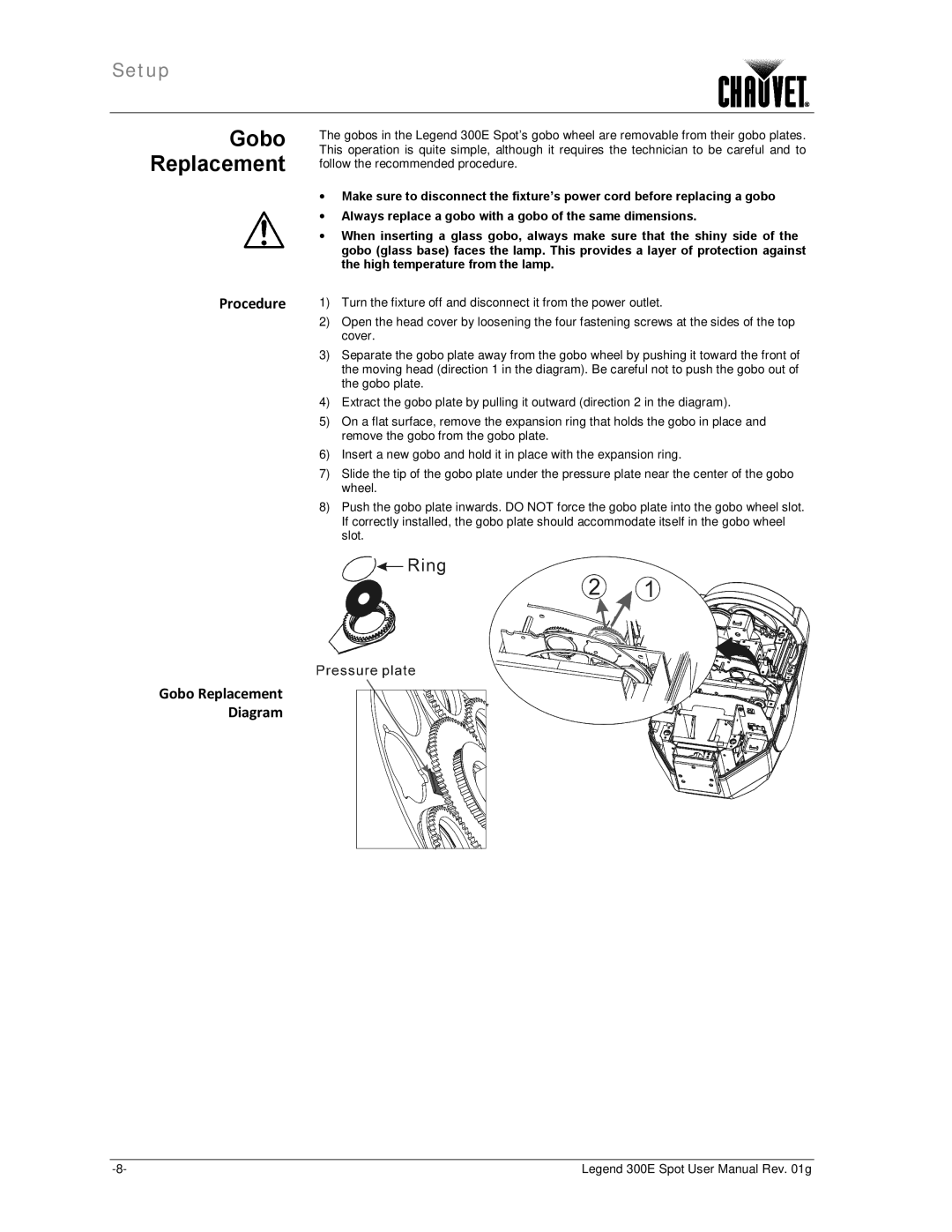 Chauvet 300E user manual Procedure, Gobo Replacement Diagram 