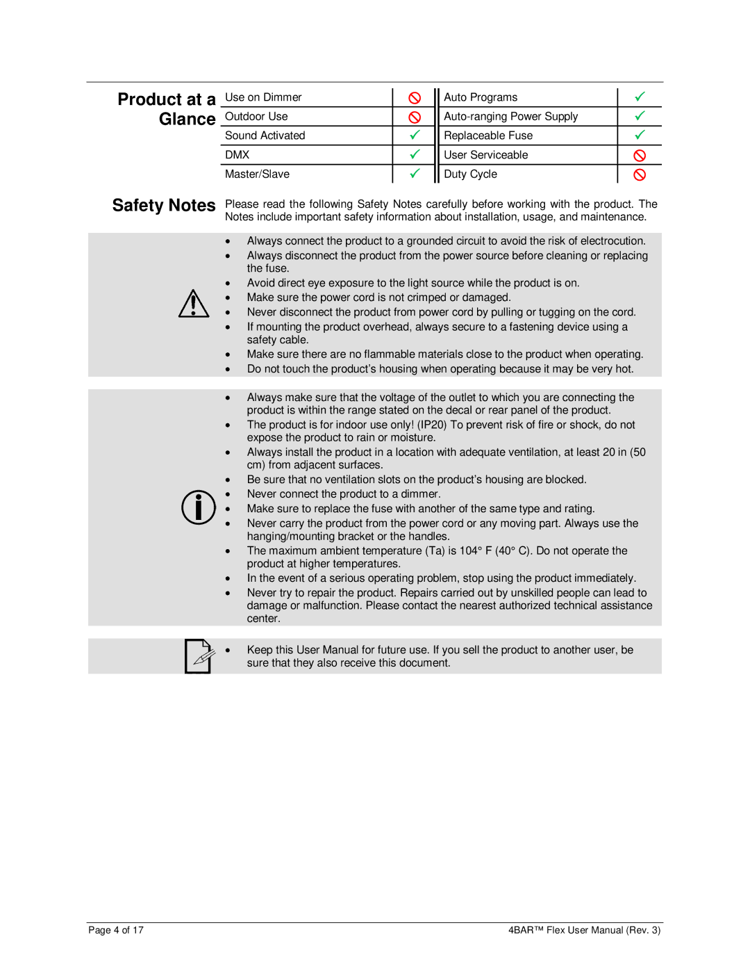 Chauvet 3030504 user manual Product at a Glance, Dmx 