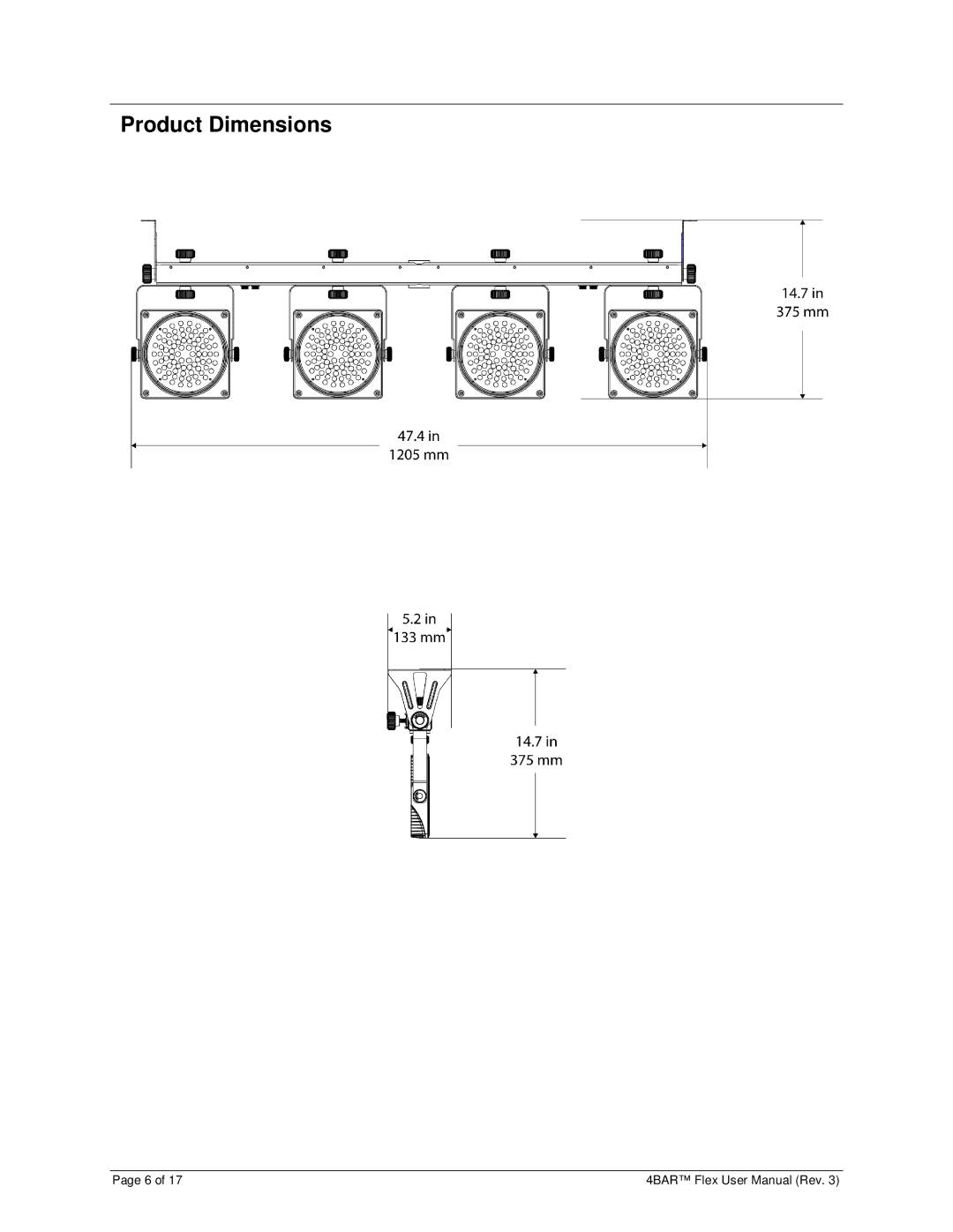 Chauvet 3030504 user manual Product Dimensions 