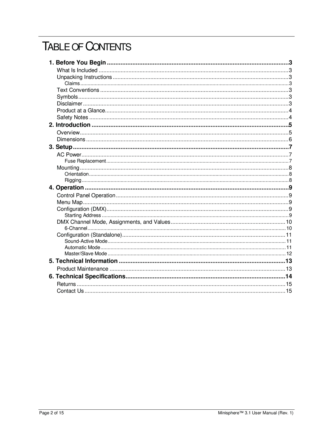 Chauvet 3.1 user manual Table of Contents 