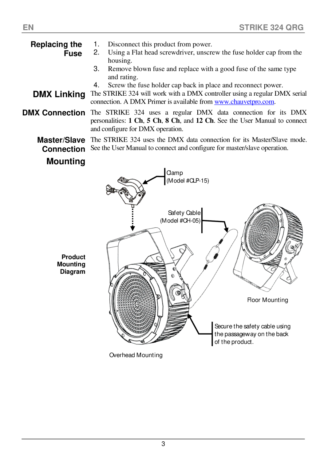 Chauvet 324 manual DMX Linking, Mounting 