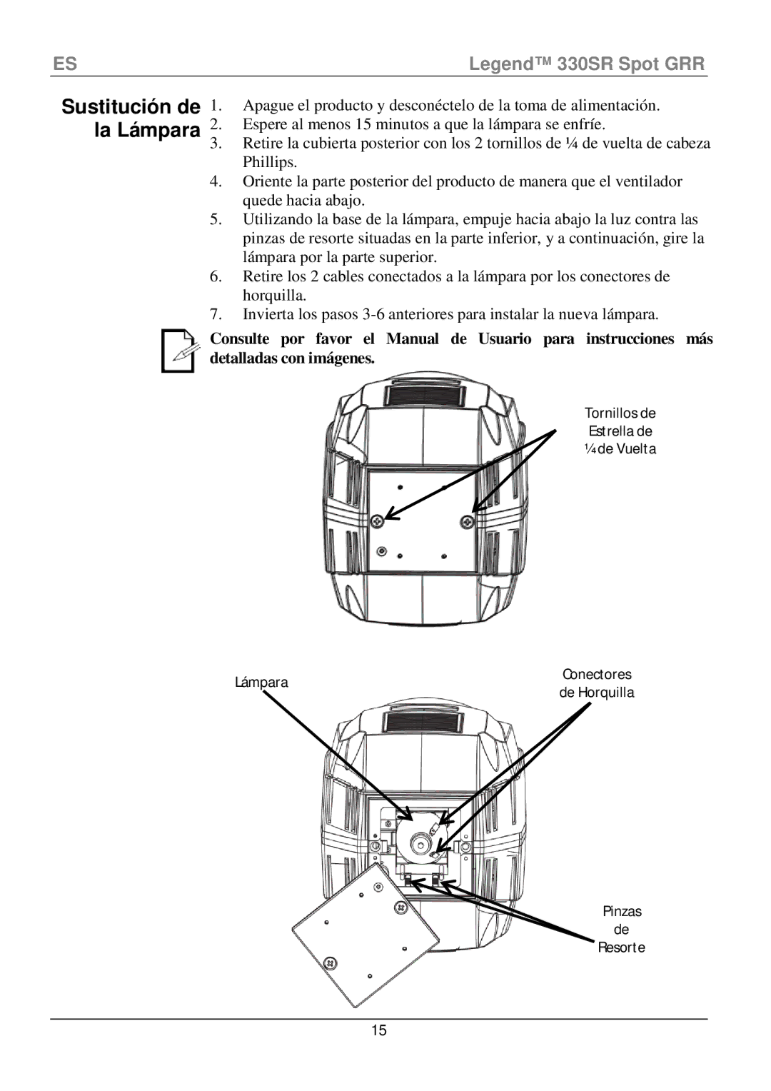 Chauvet 330SR manual Sustitución de la Lámpara 