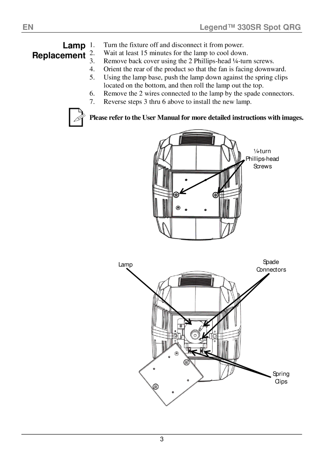 Chauvet 330SR manual Lamp Replacement 