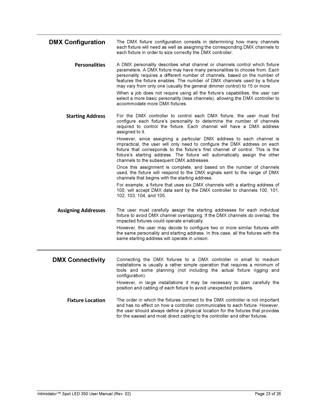 Chauvet 350 user manual DMX Configuration, DMX Connectivity 