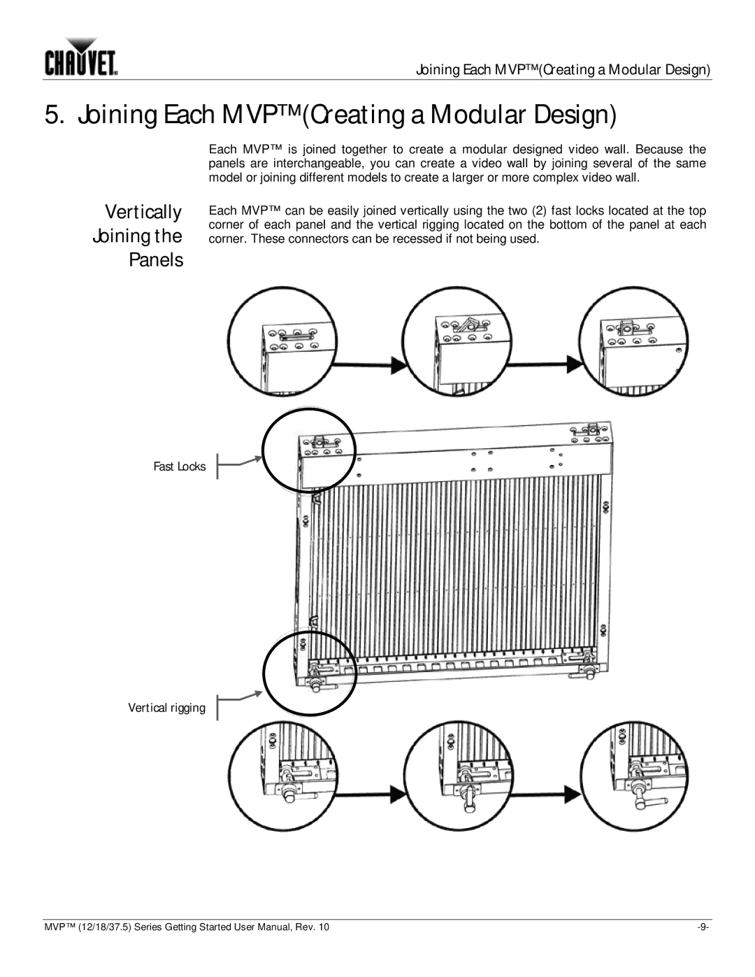 Chauvet 18, 37.5, 12 user manual Joining Each MVP Creating a Modular Design, Vertically Joining Panels 