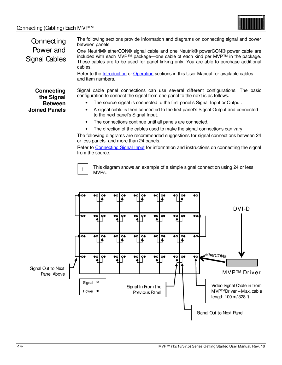 Chauvet 37.5, 18, 12 user manual Connecting Power Signal Cables, Connecting Signal Between Joined Panels 