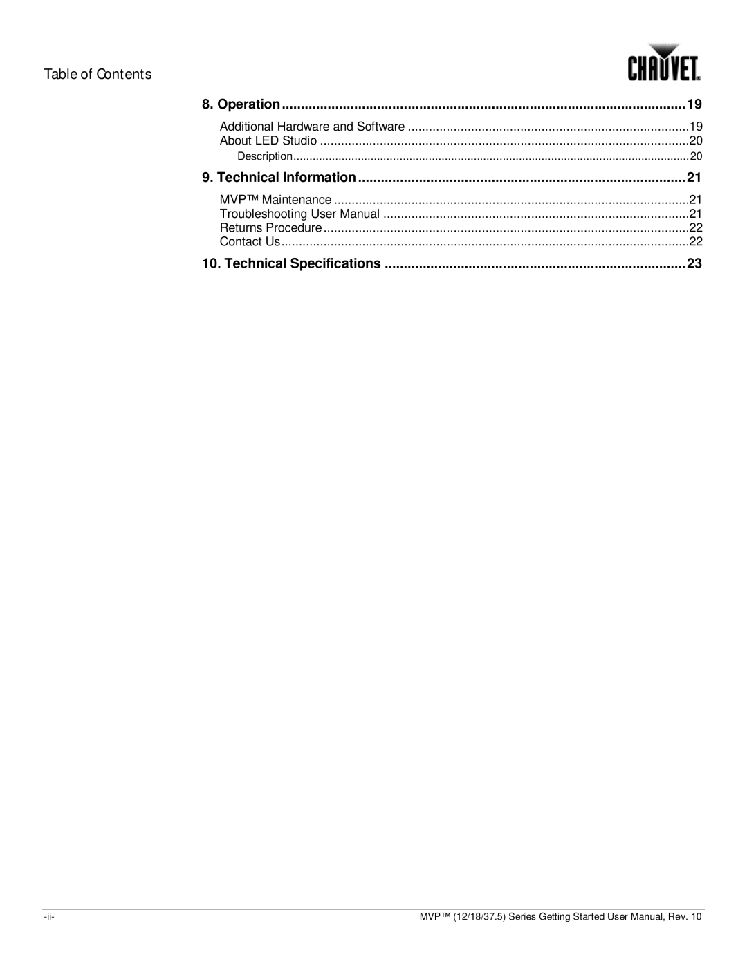 Chauvet 18, 37.5, 12 user manual Table of Contents 