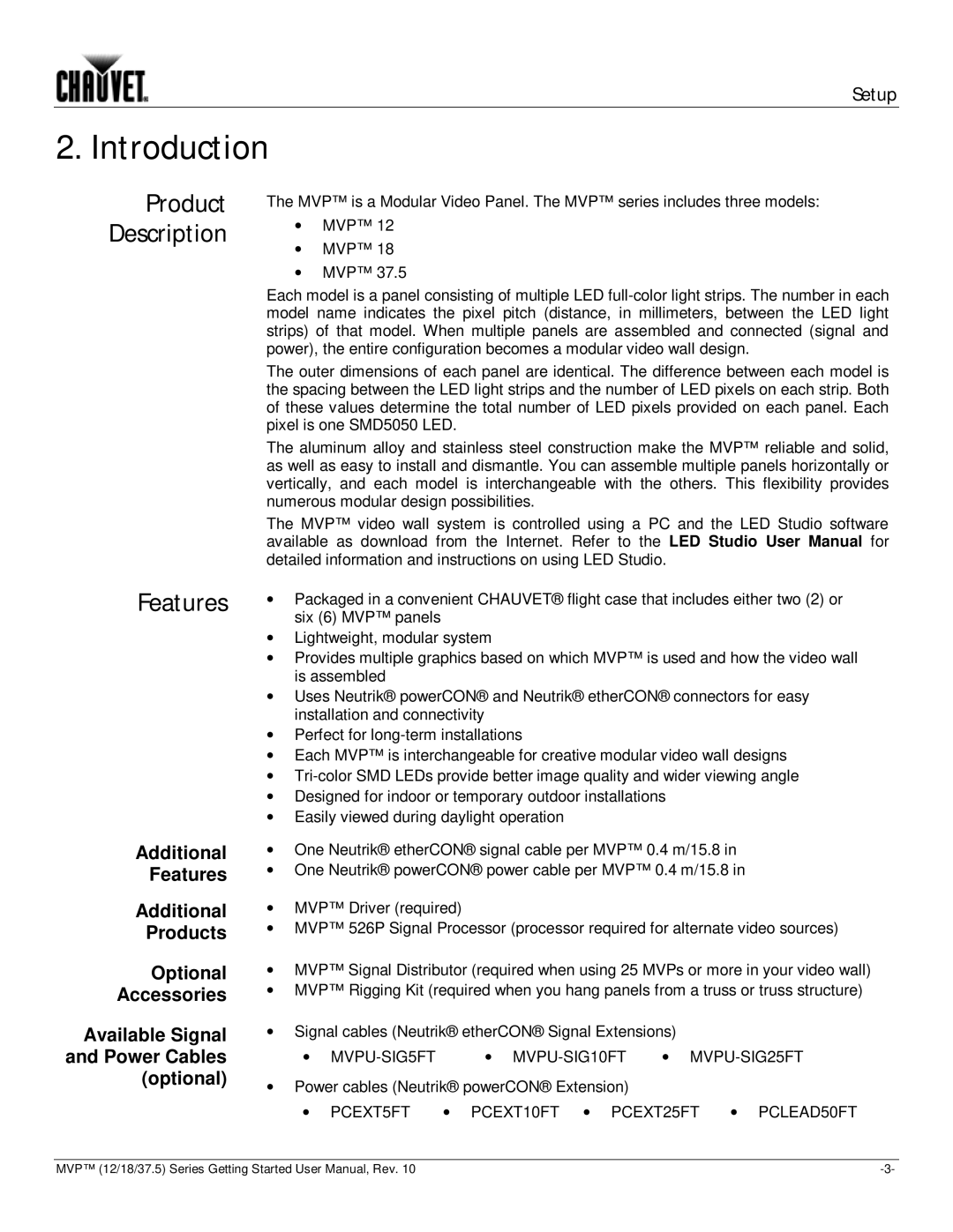 Chauvet 18, 37.5, 12 user manual Introduction, Product Description Features 