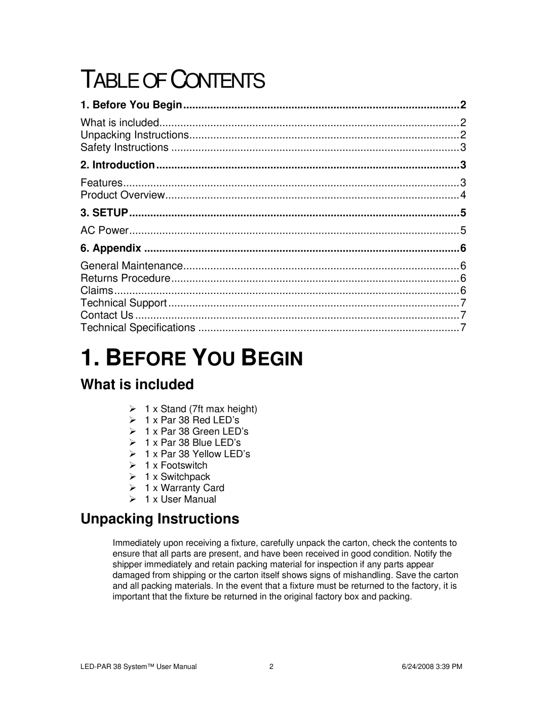 Chauvet 38 user manual Table of Contents 