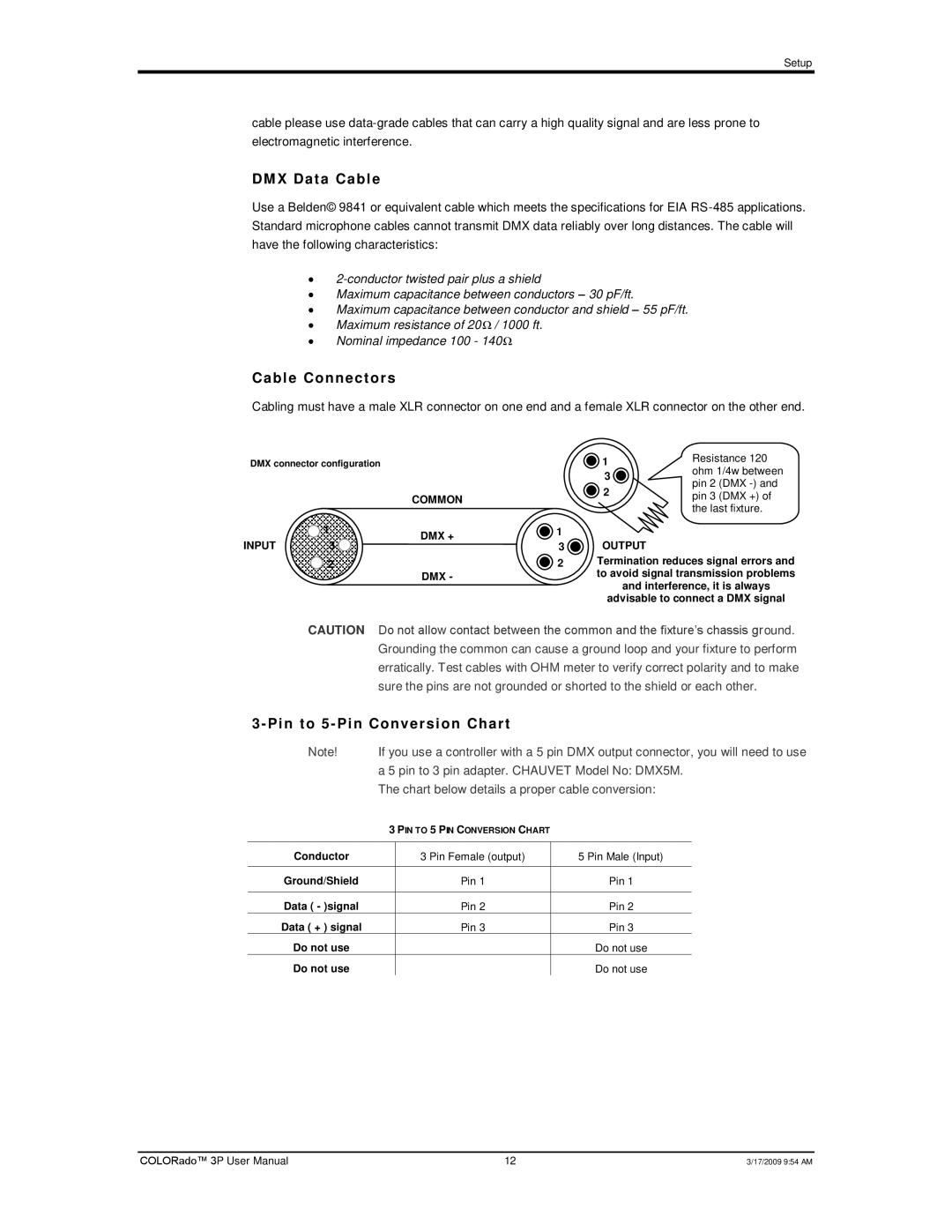 Chauvet 3P user manual DM X Data Cable 