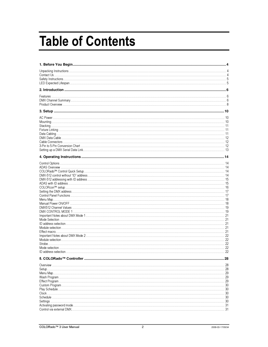 Chauvet 3P user manual Table of Contents 