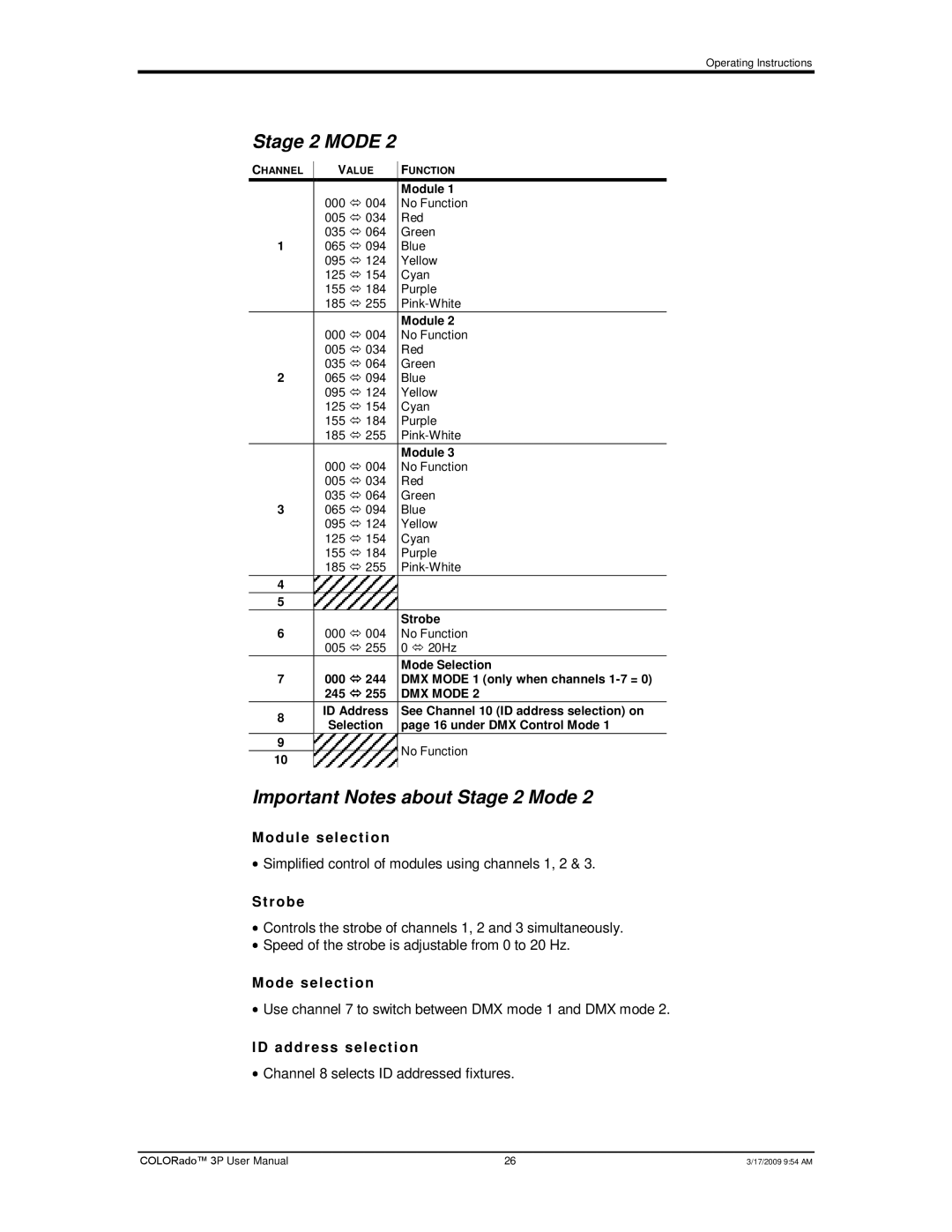 Chauvet 3P user manual Simplified control of modules using channels 1, 2 