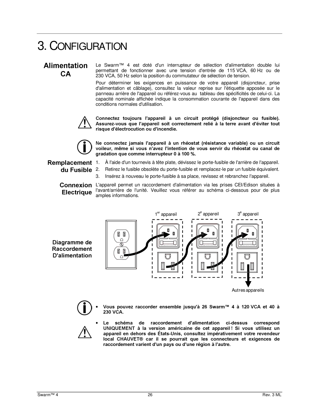 Chauvet 4 user manual Configuration, Alimentation 