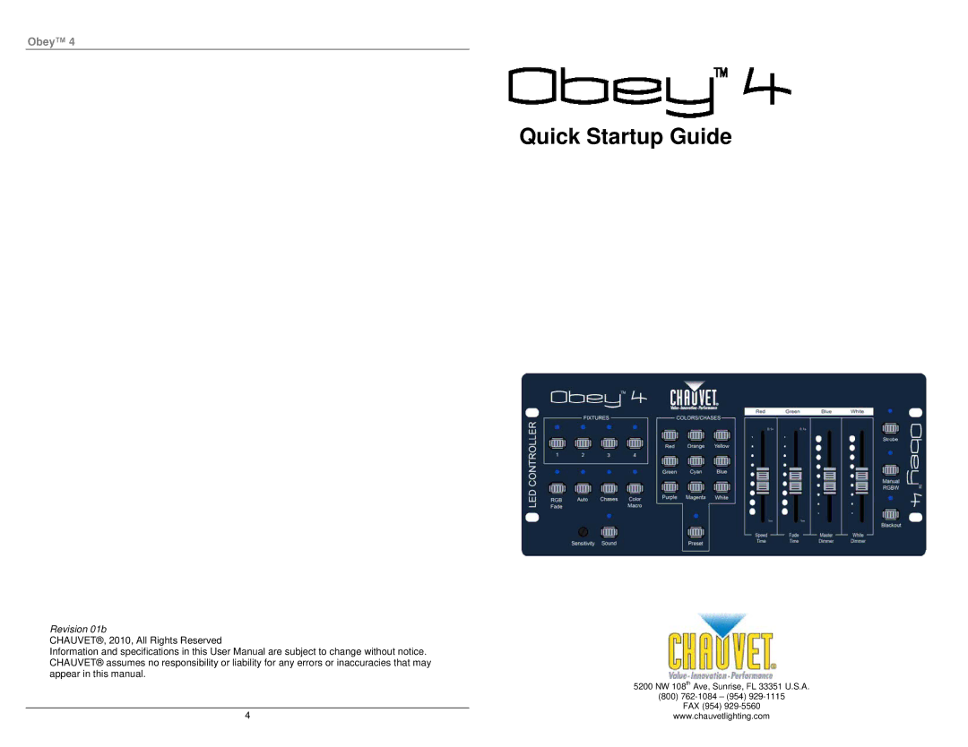 Chauvet 4 quick start Quick Startup Guide, Revision 01b 