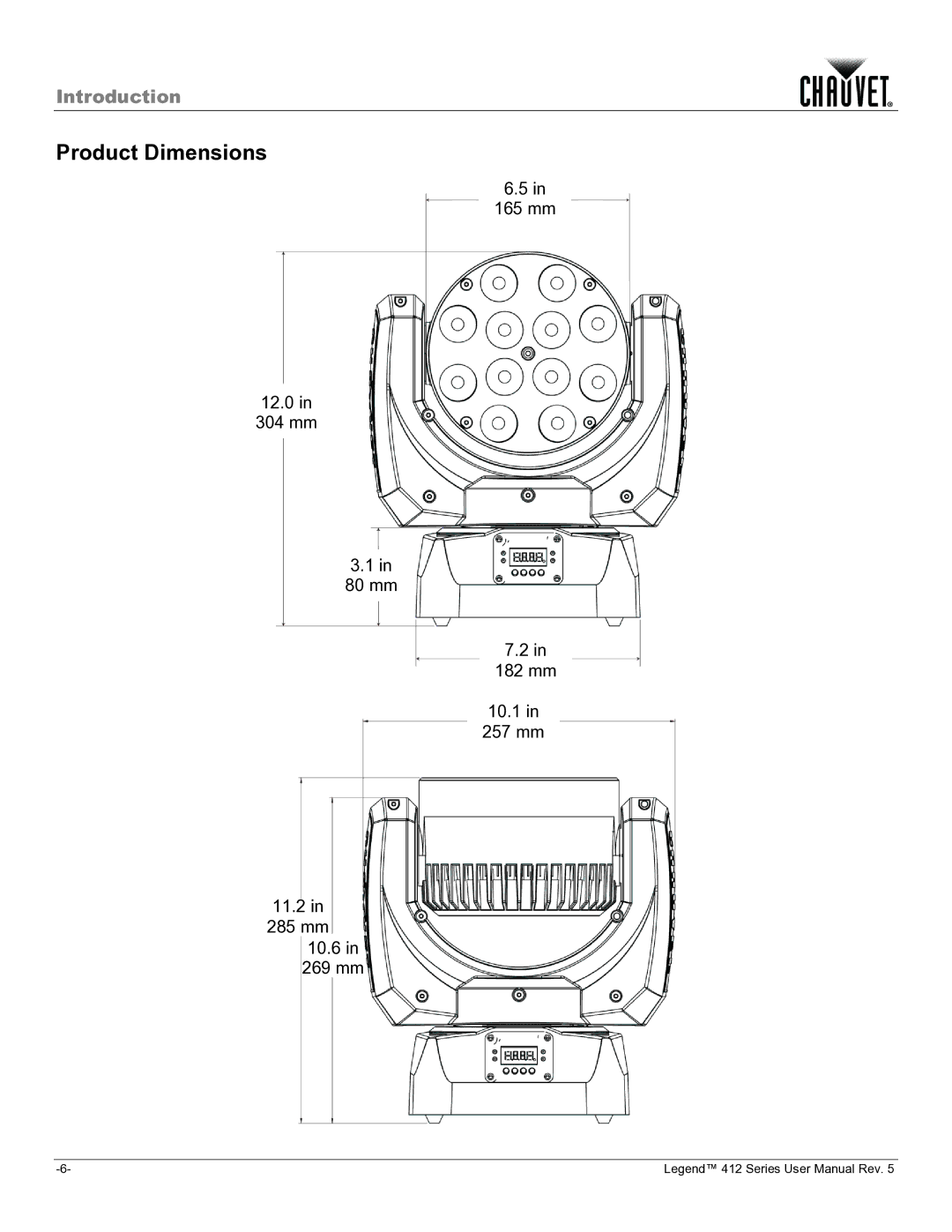 Chauvet 412VW user manual Product Dimensions 