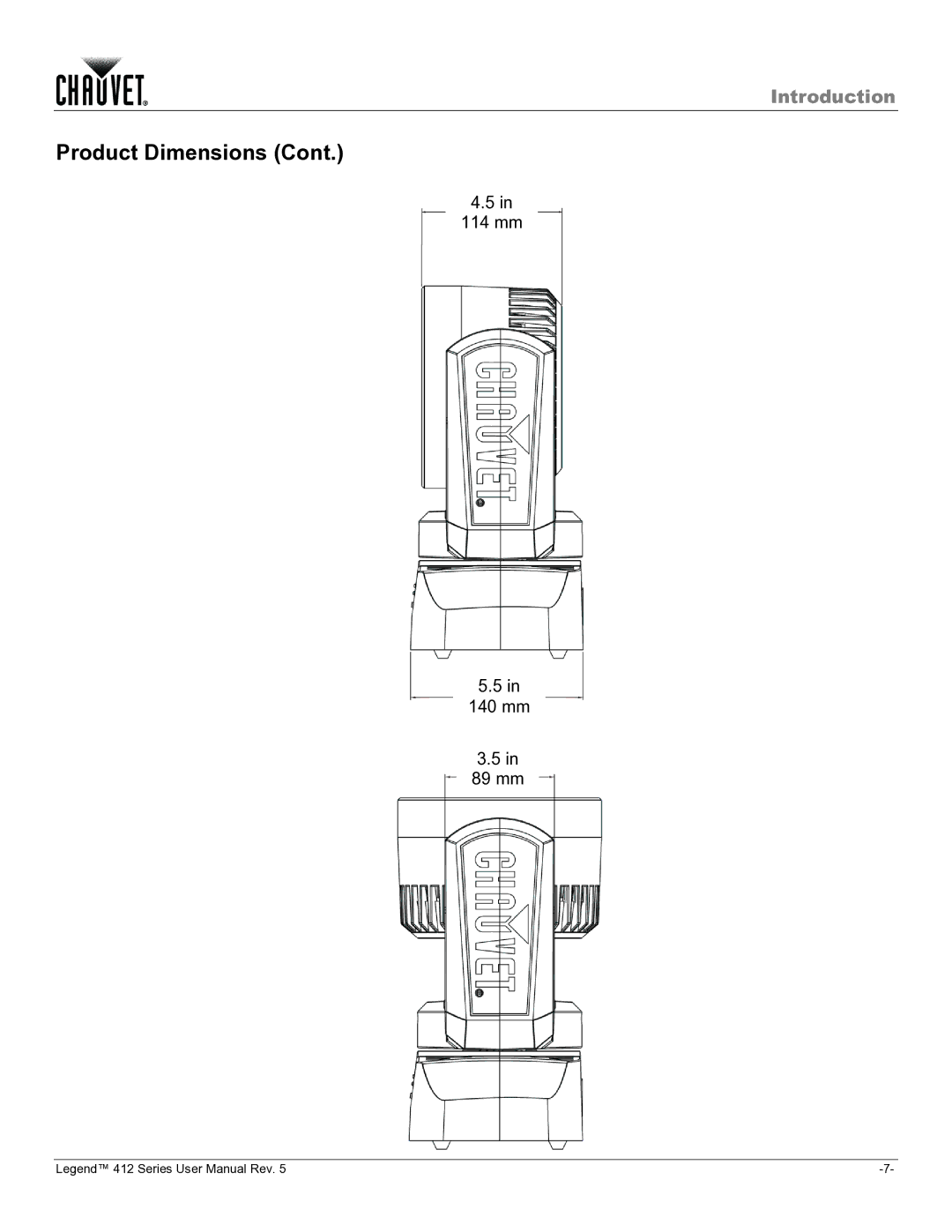 Chauvet 412VW user manual 114 mm 140 mm 89 mm 