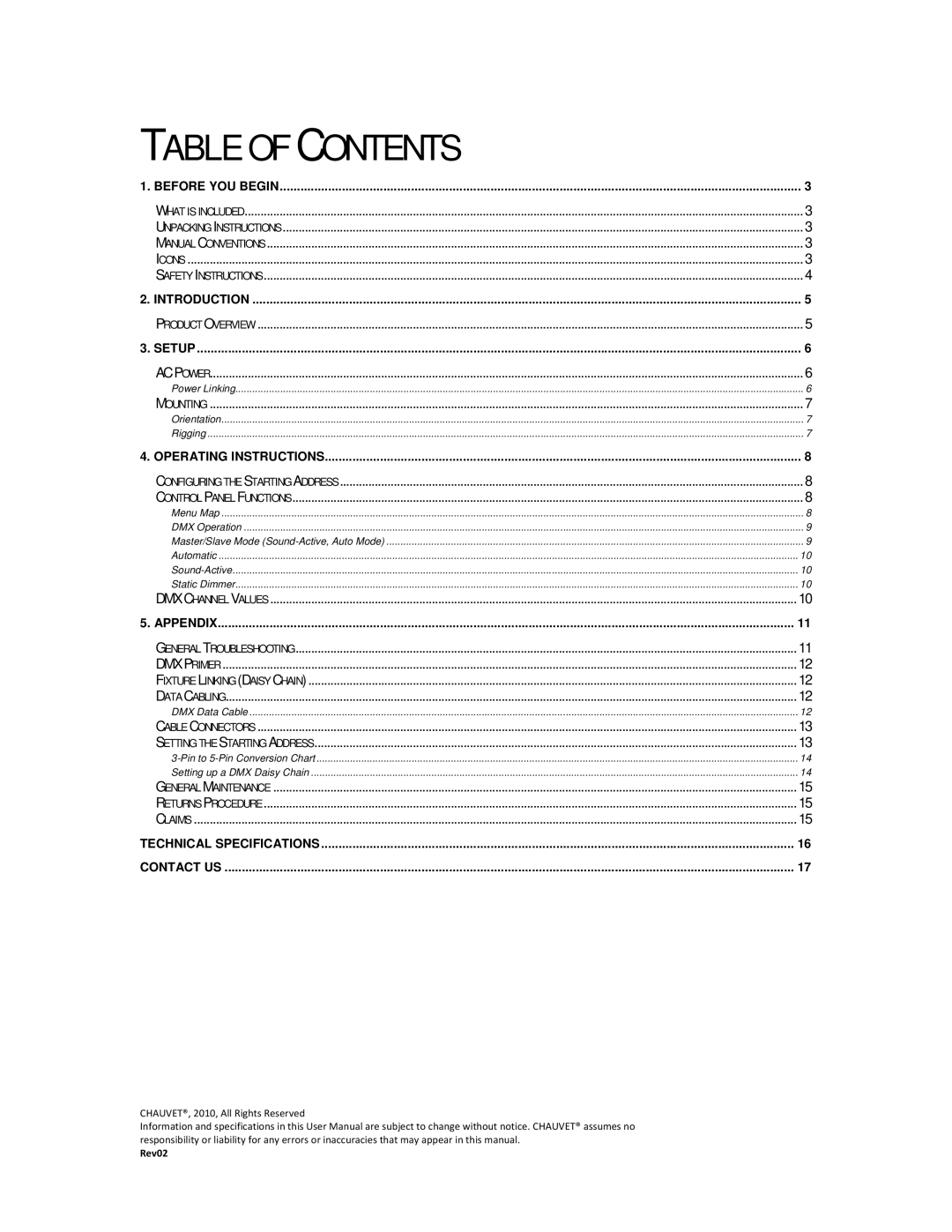 Chauvet 56-24UVB user manual Table of Contents 