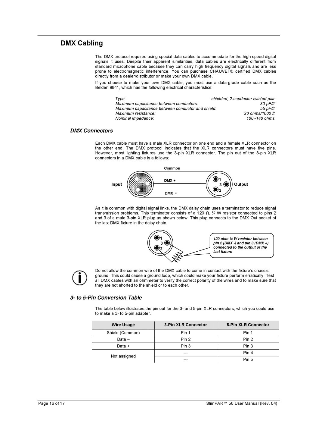 Chauvet 56 user manual DMX Cabling, Input 