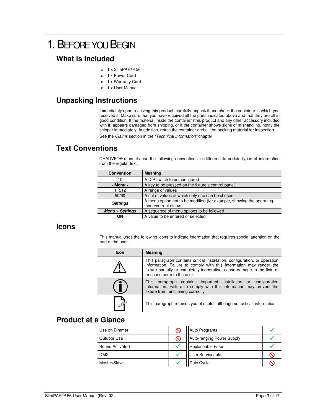 Chauvet 56 user manual Before YOU Begin 