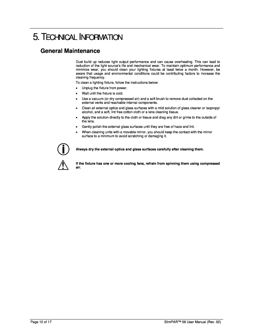 Chauvet 56 user manual Technical Information, General Maintenance 