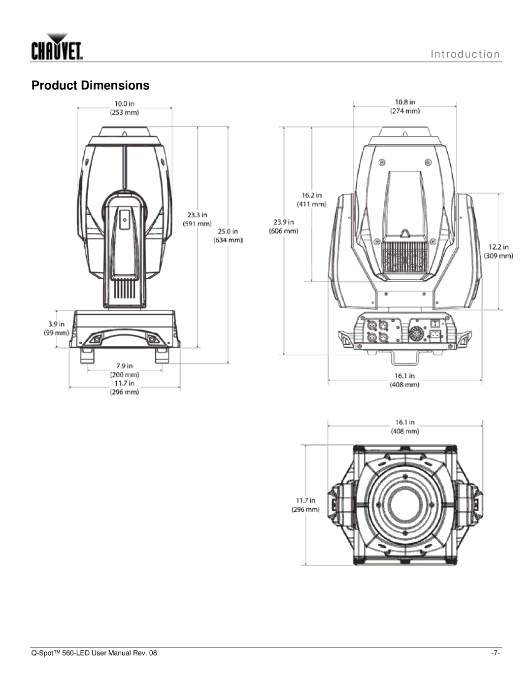 Chauvet 560 user manual Product Dimensions 