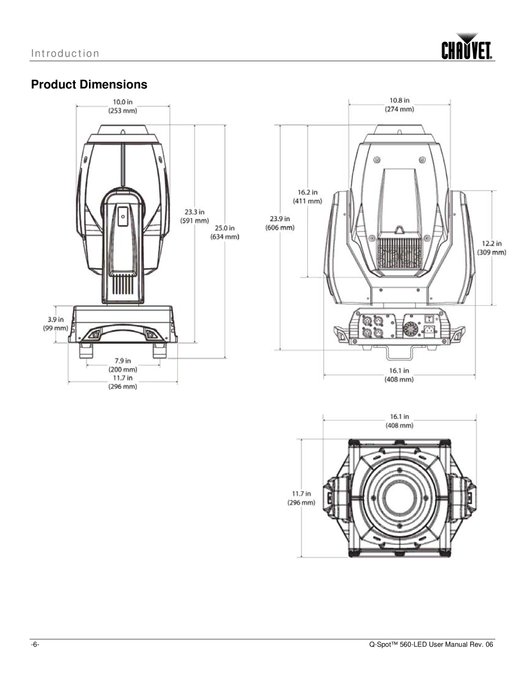 Chauvet 560 user manual Product Dimensions 